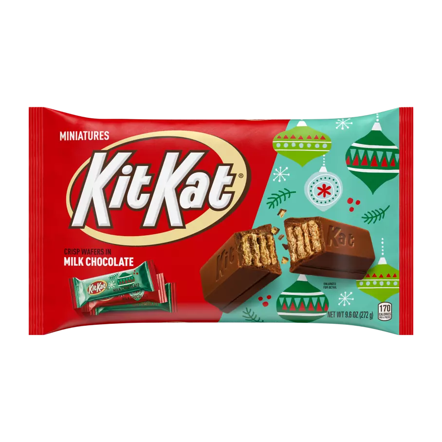 KIT KAT® Holiday Milk Chocolate Miniatures Candy Bars, 9.6 oz bag - Front of Package