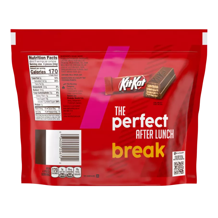KIT KAT® Miniatures Milk Chocolate Candy Bars, 10.1 oz pack - Back of Package