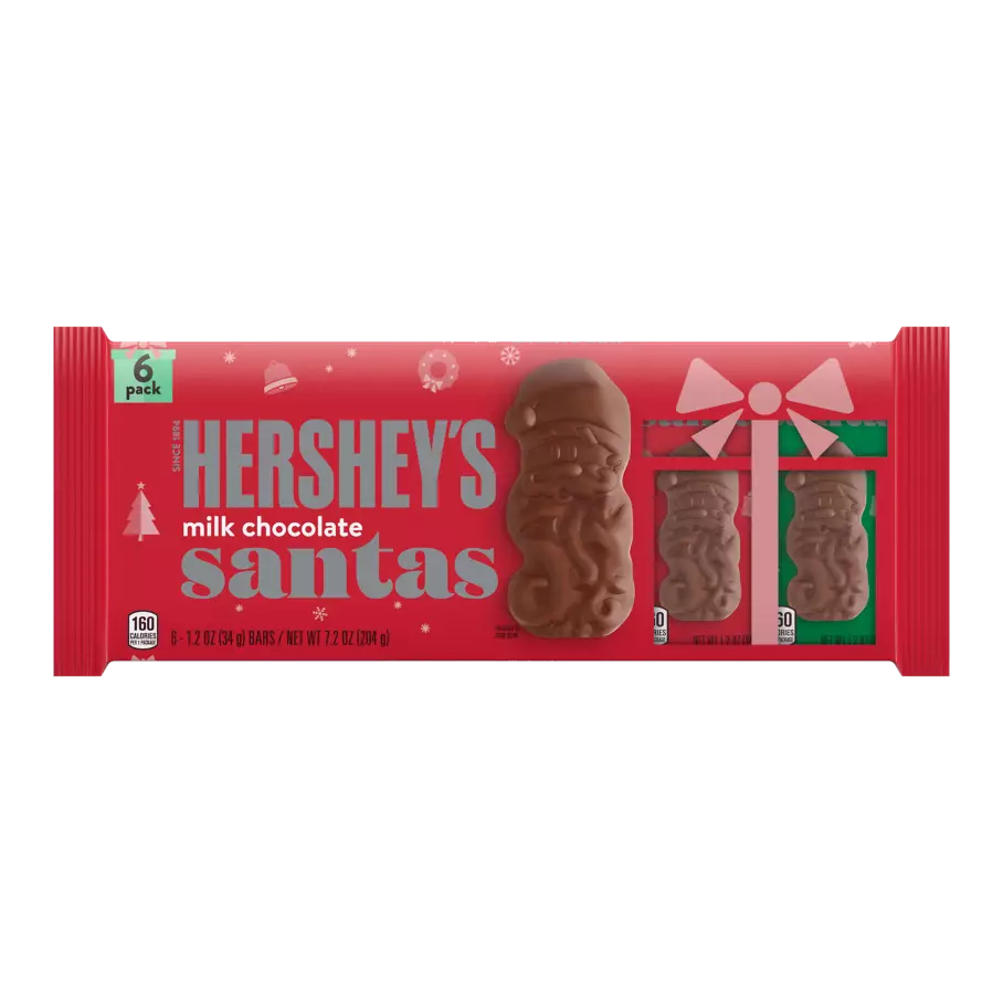 HERSHEY'S Milk Chocolate Santas, 1.2 oz, 6 pack - Front of Package