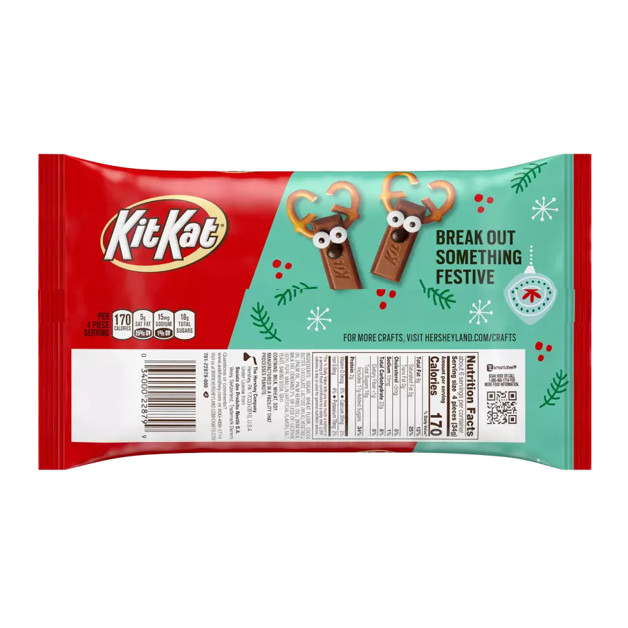 KIT KAT® Holiday Milk Chocolate Miniatures Candy Bars, 7.5 oz bag - Back of Package