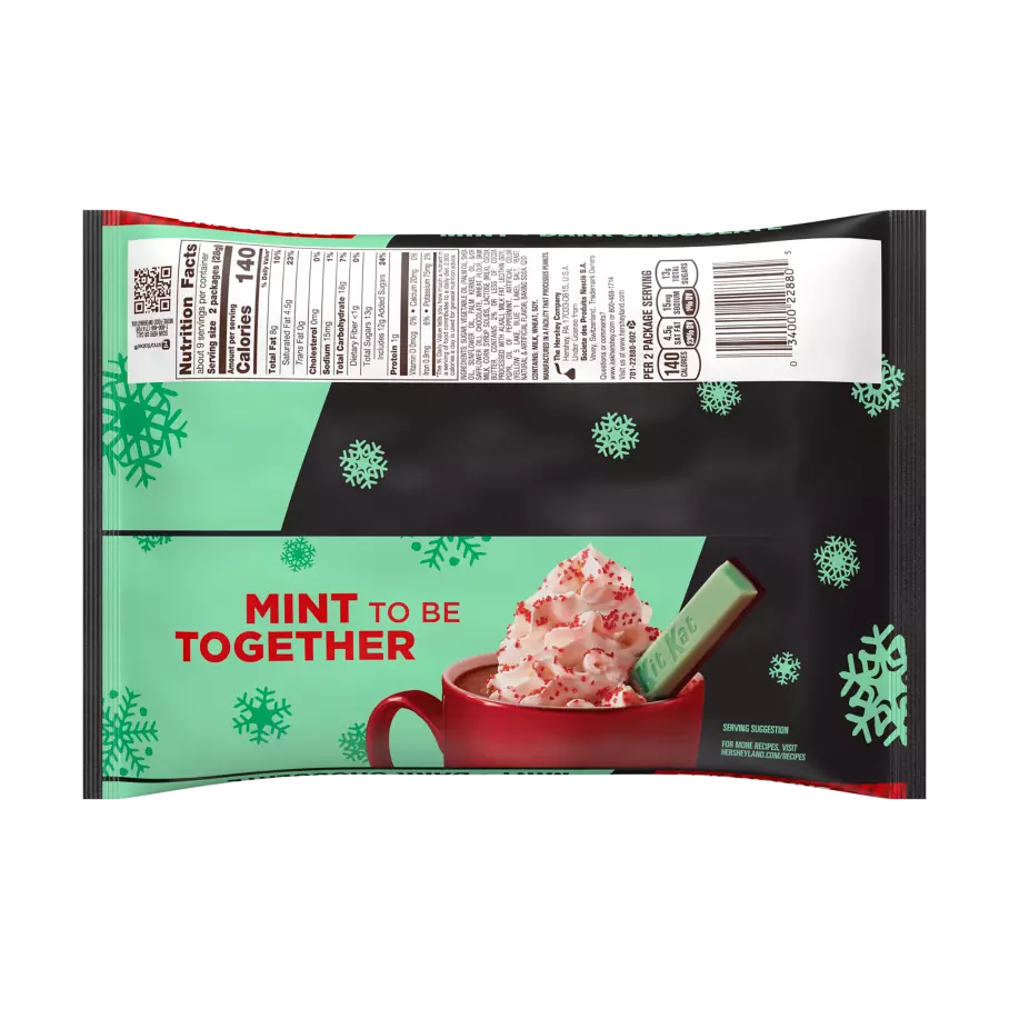 KIT KAT® DUOS Holiday Mint and Dark Chocolate Snack Size Candy Bars, 8.8 oz bag - Back of Package