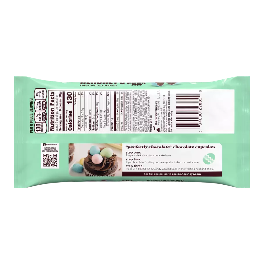 HERSHEY'S Easter Candy Coated Milk Chocolate Eggs, 9 oz bag - Back of Package