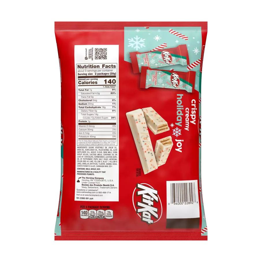 KIT KAT® Peppermint Stick Snack Size Candy Bars, 8.8 oz bag - Back of Package