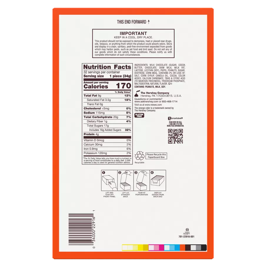 REESE'S Big Cup with REESE'S PUFFS Cereal Milk Chocolate King Size Peanut Butter Cups, 2.4 oz, 16 count box - Bottom of Package