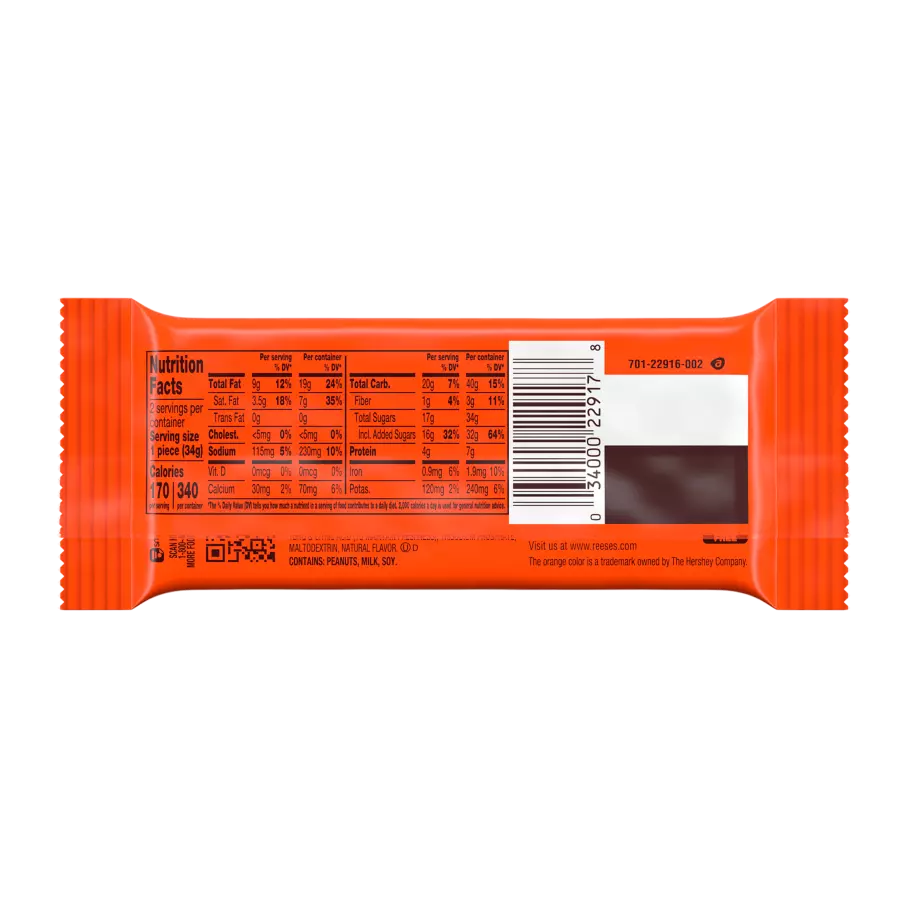 REESE'S Big Cup with REESE'S PUFFS Cereal Milk Chocolate King Size Peanut Butter Cups, 2.4 oz - Back of Package
