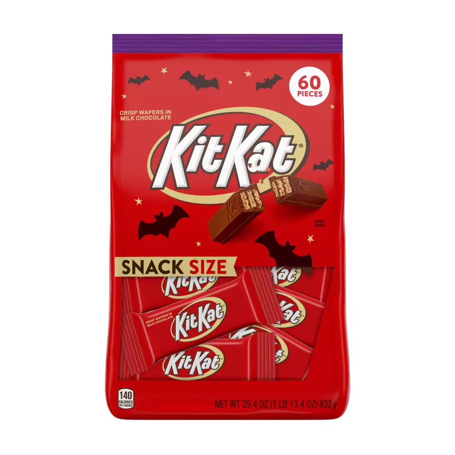 KIT KAT® Halloween Milk Chocolate Snack Size Candy Bars, 29.4 oz bag, 60 pieces - Front of Package