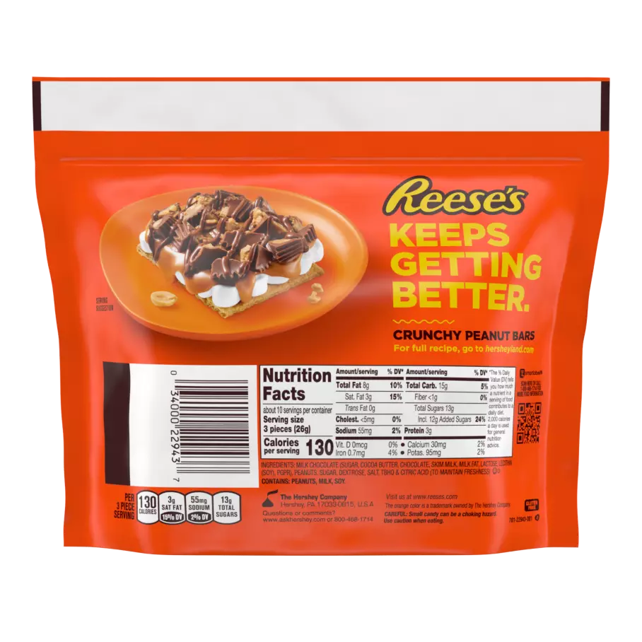 REESE'S Crunchy Peanuts Milk Chocolate Miniatures Peanut Butter Cups, 9.6 oz bag - Back of Package
