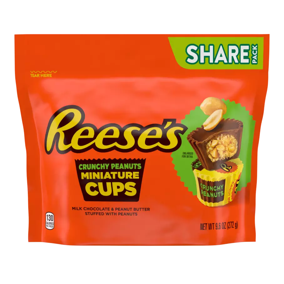 REESE'S Crunchy Peanuts Milk Chocolate Miniatures Peanut Butter Cups, 9.6 oz bag - Front of Package