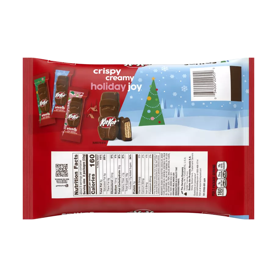 KIT KAT® Milk Chocolate Snack Size Santas, 8.85 oz bag - Back of Package