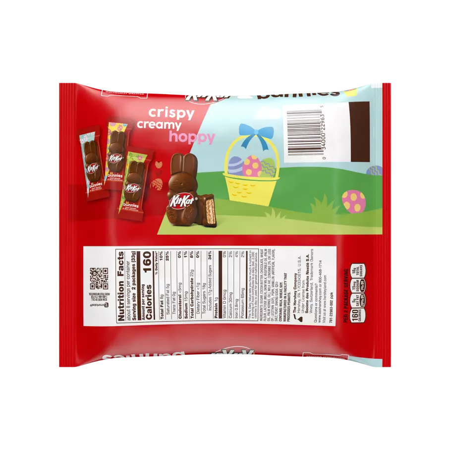 KIT KAT® Milk Chocolate Snack Size Bunnies, 8.85 oz bag - Back of Package