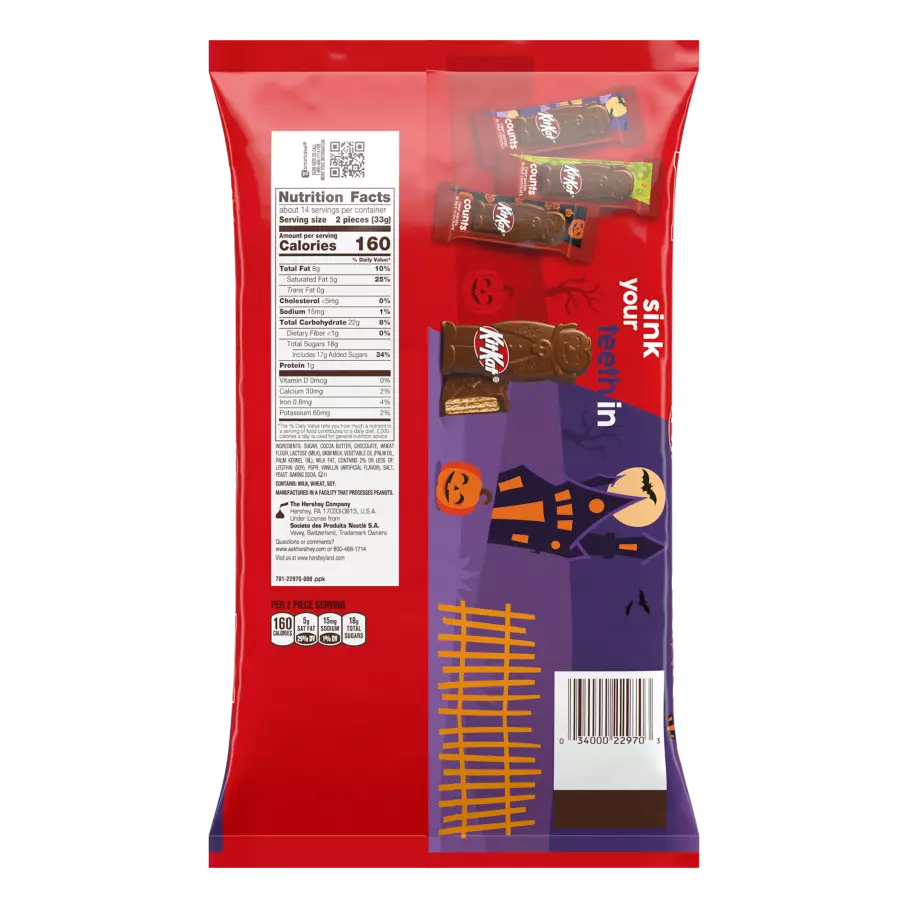 KIT KAT® Milk Chocolate Snack Size Counts, 16.52 oz jumbo bag - Back of Package