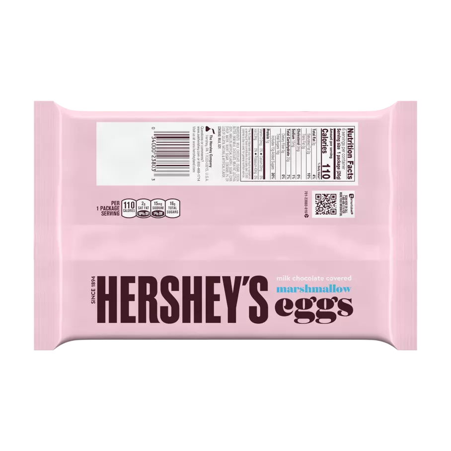 HERSHEY'S Milk Chocolate Covered Marshmallow Eggs, 0.95 oz, 6 pack - Back of Package