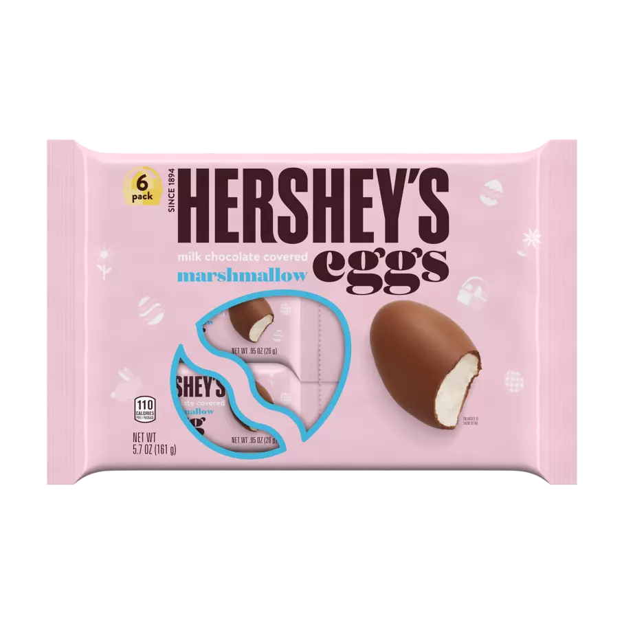 HERSHEY'S Milk Chocolate Covered Marshmallow Eggs, 0.95 oz, 6 pack - Front of Package