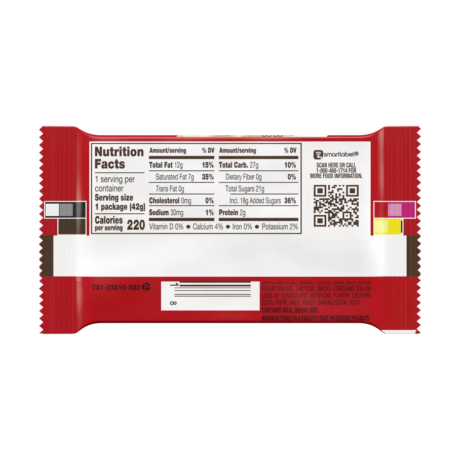 KIT KAT® Vanilla Flavored Candy Bar, 1.5 oz - Back of Package