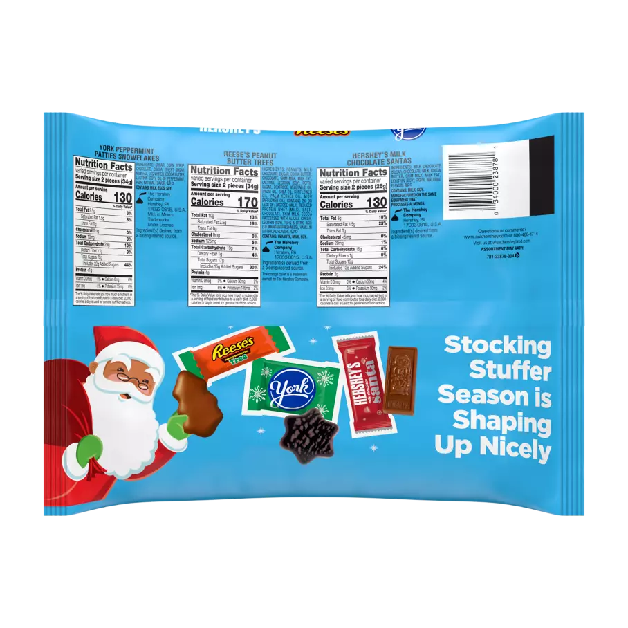 Hershey Stocking Stuffer Shapes Assortment, 18.9 oz bag - Back of Package