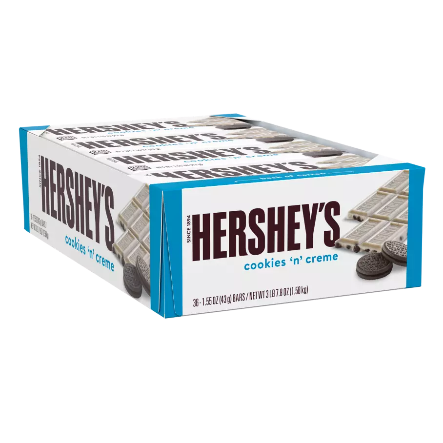 HERSHEY'S COOKIES 'N' CREME Candy Bars, 1.55 oz, 36 count box - Front of Package
