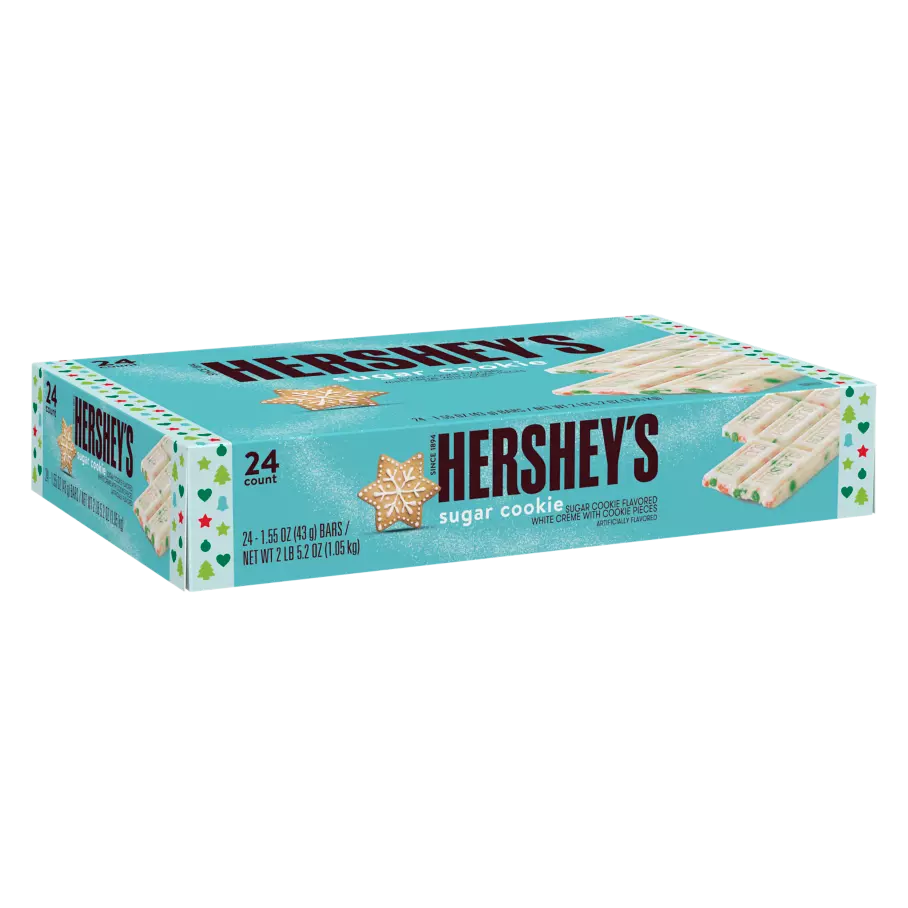 HERSHEY'S Holiday Sugar Cookie Candy Bars, 1.55 oz, 24 count box - Front of Package