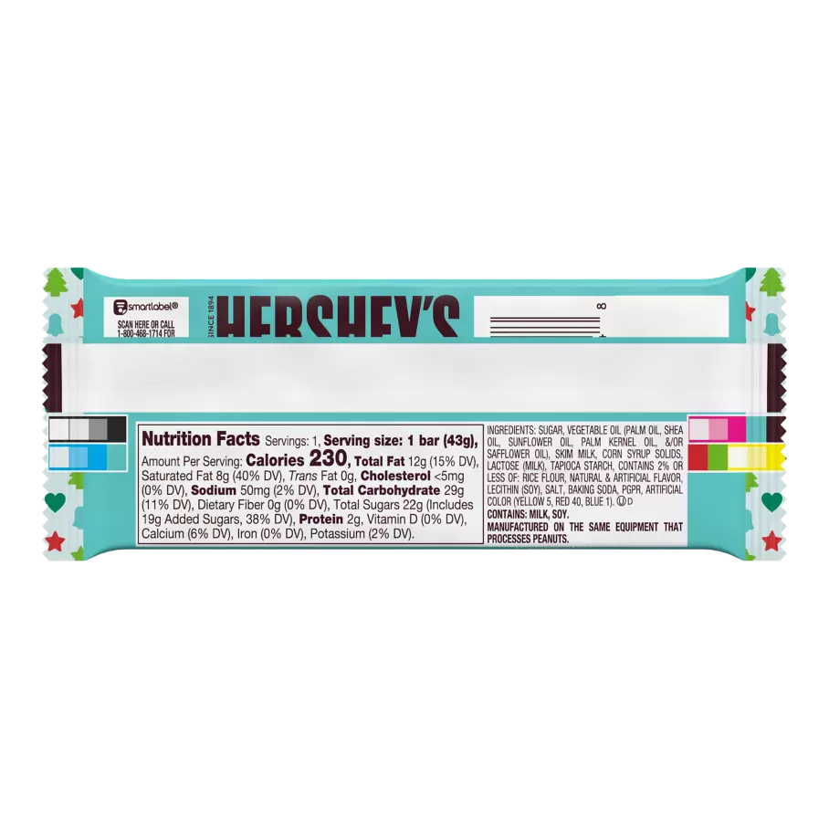 HERSHEY'S Sugar Cookie Candy Bar, 1.55 oz - Back of Package