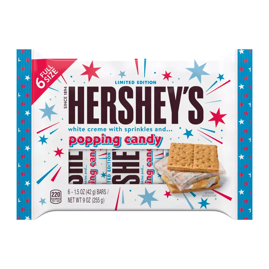 HERSHEY'S White Creme with Sprinkles Popping Candy Bars, 1.5 oz, 6 pack - Front of Pack