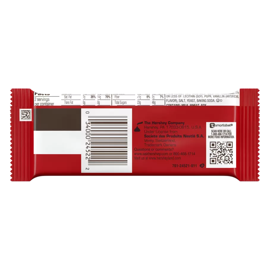 KIT KAT® BIG KAT Milk Chocolate King Size Candy Bar, 3 oz - Back of Package