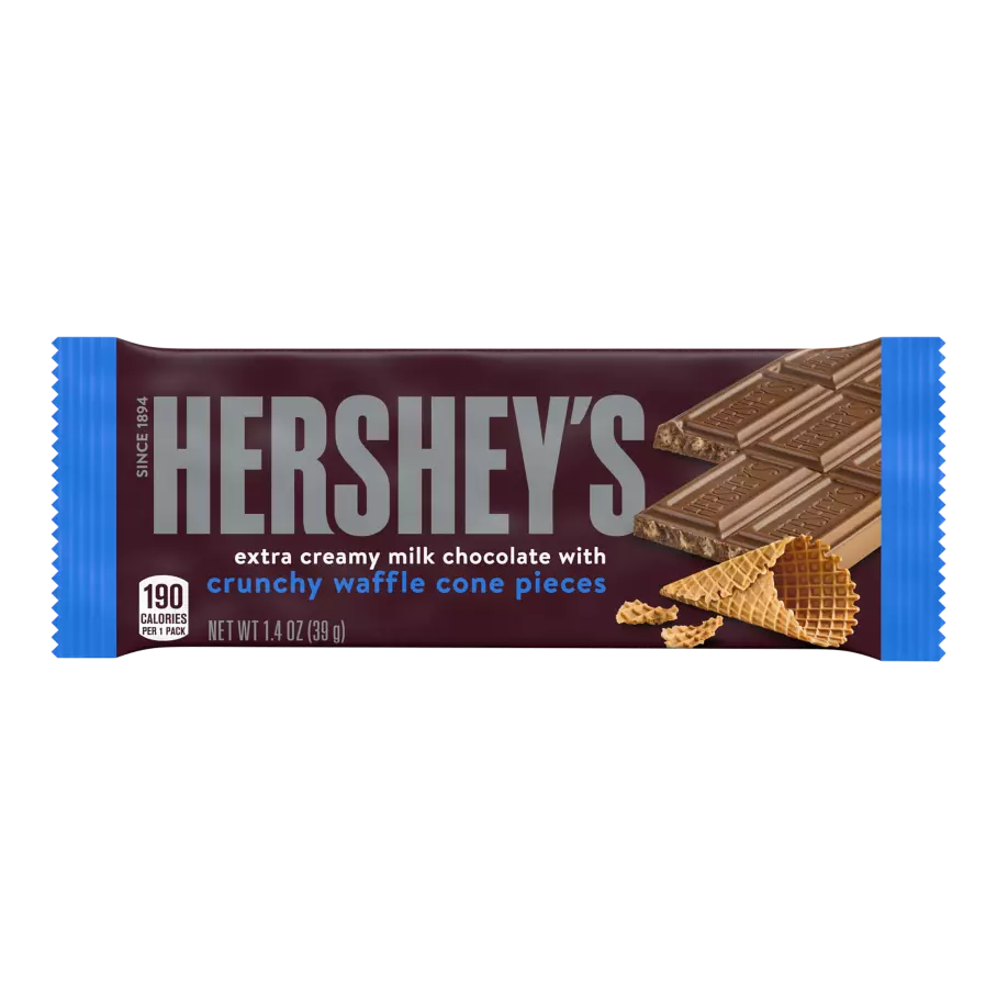 HERSHEY'S Milk Chocolate with Crunchy Waffle Cone Pieces Candy Bar, 1.4 oz - Front of Package