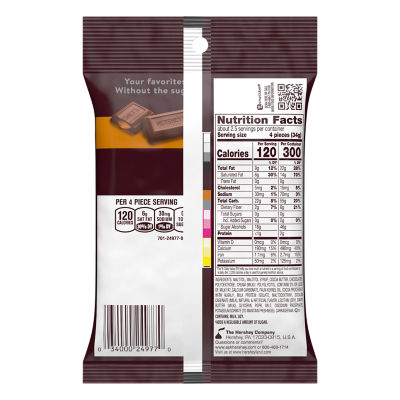 HERSHEY'S Zero Sugar Caramel Filled Chocolate Candy, 3 Oz Bag