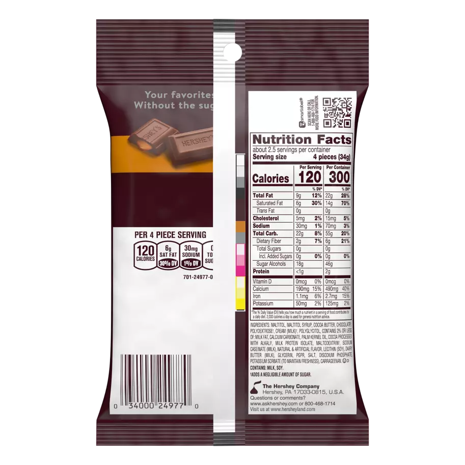 HERSHEY S Zero Sugar Caramel Filled Chocolate Candy 3 oz bag