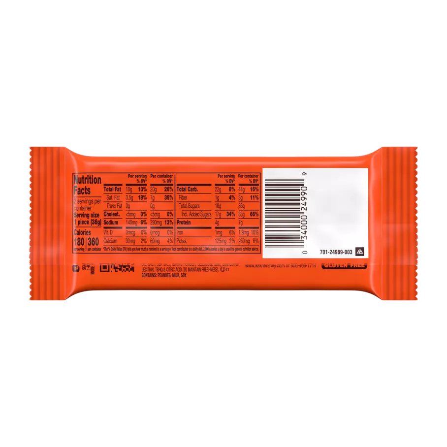 REESE'S Big Cup with Pretzels King Size Peanut Butter Cups, 2.6 oz - Back of Package