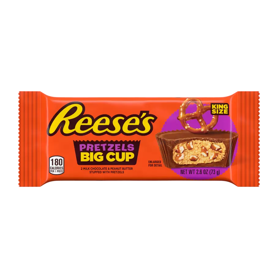 REESE'S Big Cup with Pretzels King Size Peanut Butter Cups, 2.6 oz - Front of Package