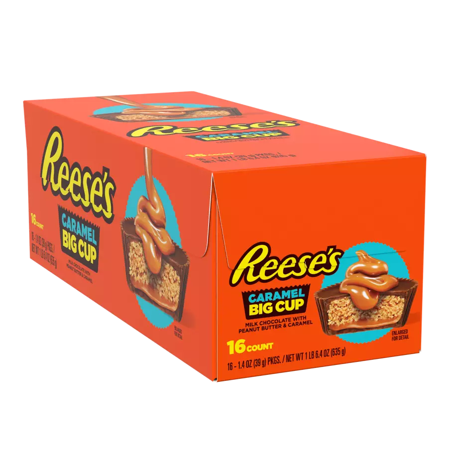 REESE'S Big Cup with Caramel Milk Chocolate Peanut Butter Cups, 1.4 oz, 16 count box - Front of Package