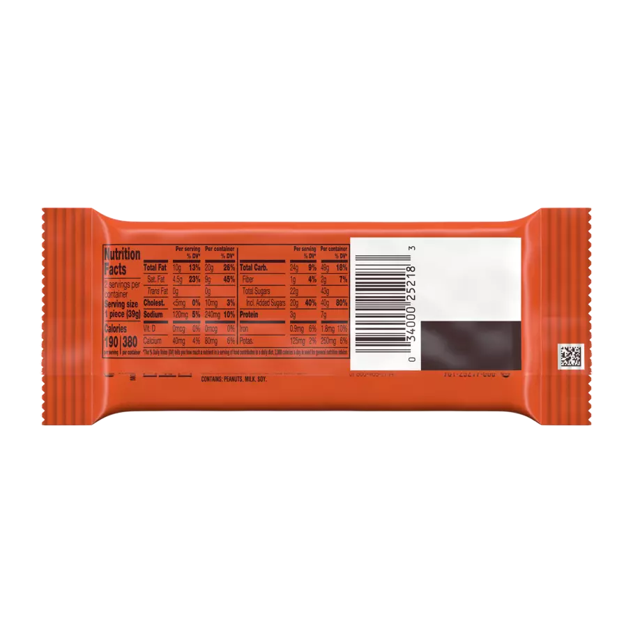 REESE'S Big Cup with Caramel Milk Chocolate King Size Peanut Butter Cups, 2.8 oz - Back of Package