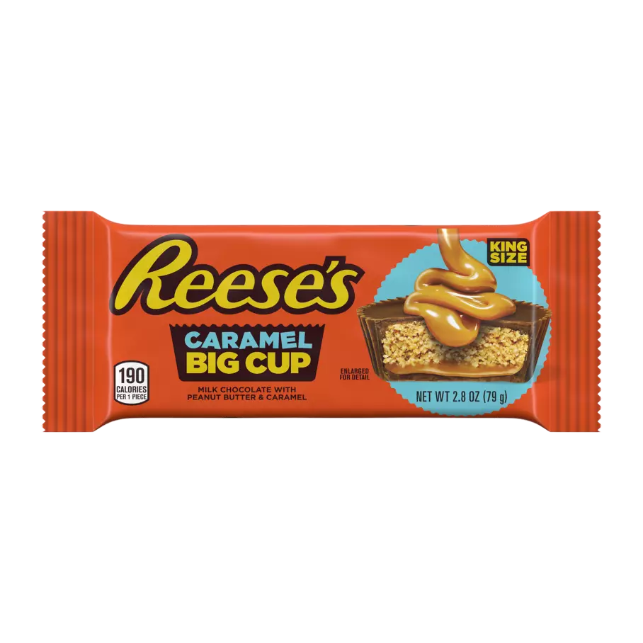 REESE'S Big Cup with Caramel Milk Chocolate King Size Peanut Butter Cups, 2.8 oz, 16 count box - Out of Package