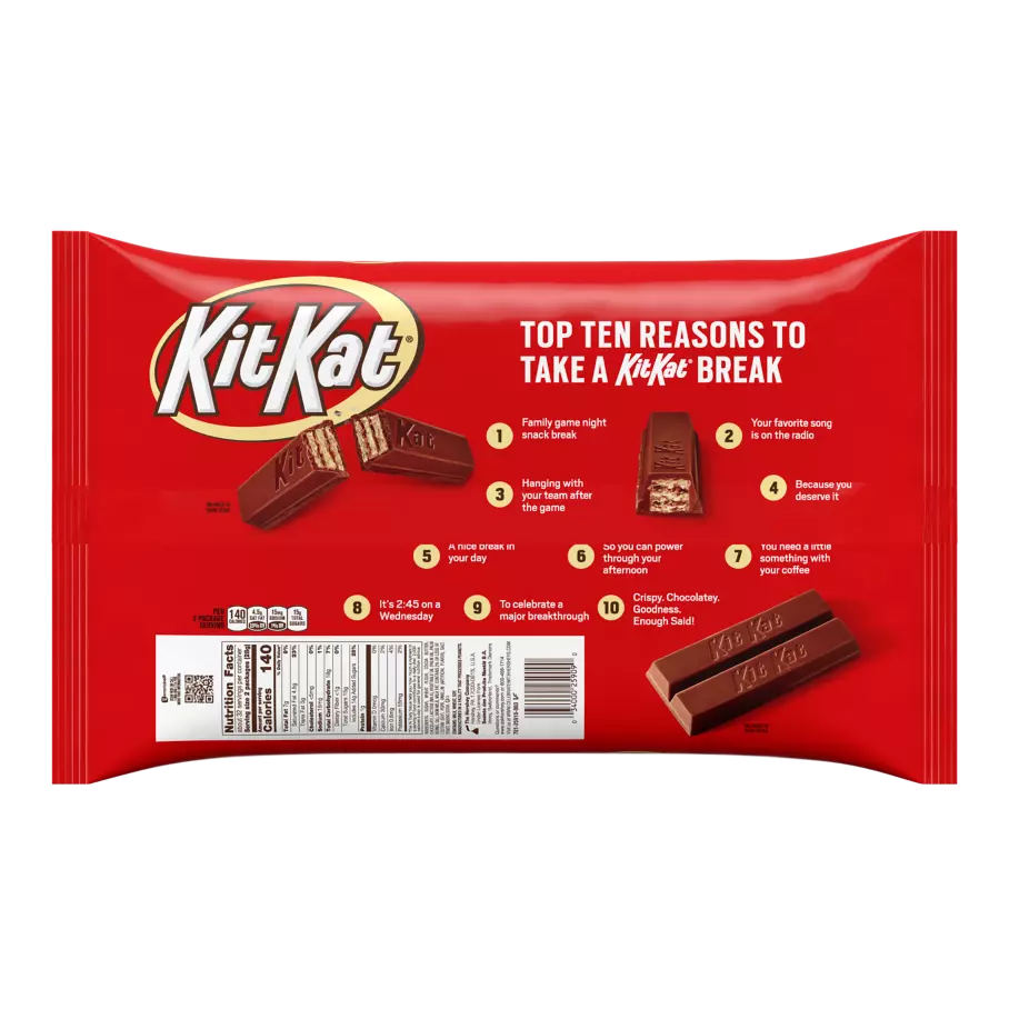 KIT KAT® Holiday Milk Chocolate Snack Size Candy Bars, 32 oz bag - Back of Package