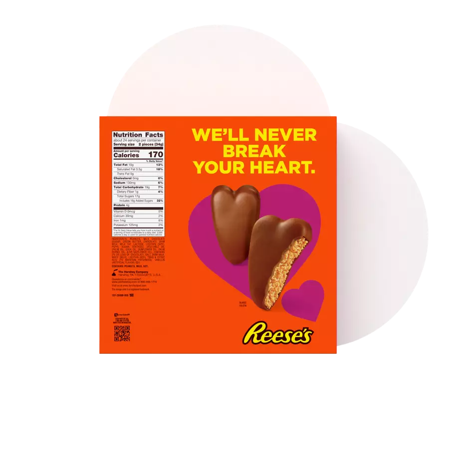 REESE'S Milk Chocolate Peanut Butter Snack Size Hearts, 28.8 oz giant gift box - Back of Package
