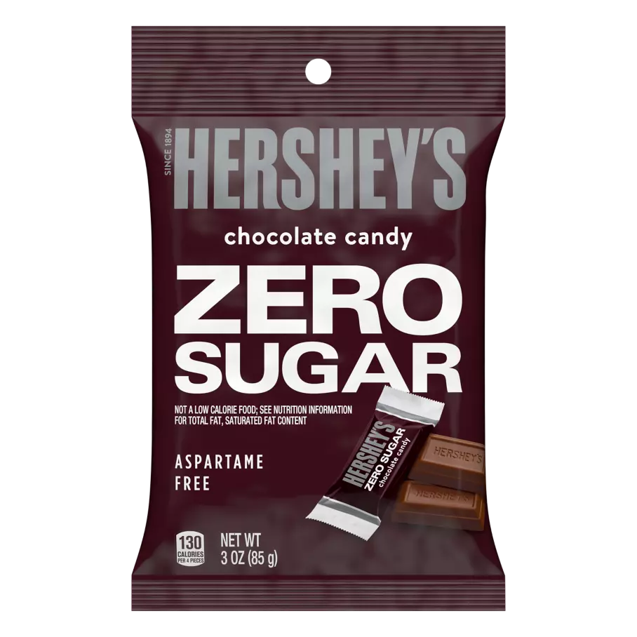 HERSHEY'S Zero Sugar Chocolate Candy Bars, 3 oz bag - Front of Package