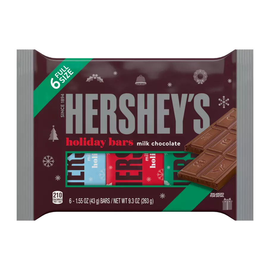 HERSHEY'S Milk Chocolate Holiday Candy Bars, 1.55 oz, 6 pack - Front of Package