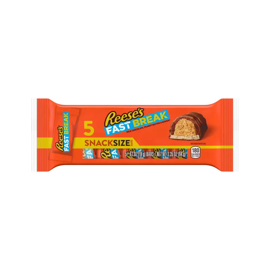 REESE'S FAST BREAK Milk Chocolate Peanut Butter Snack Size Candy Bars, 3.35 oz, 5 pack - Front of Package