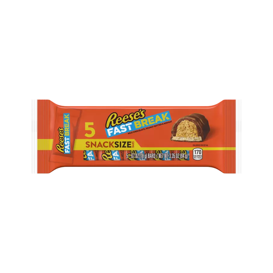REESE'S FAST BREAK Milk Chocolate Peanut Butter Snack Size Candy Bars, 3.35 oz, 5 pack - Front of Package