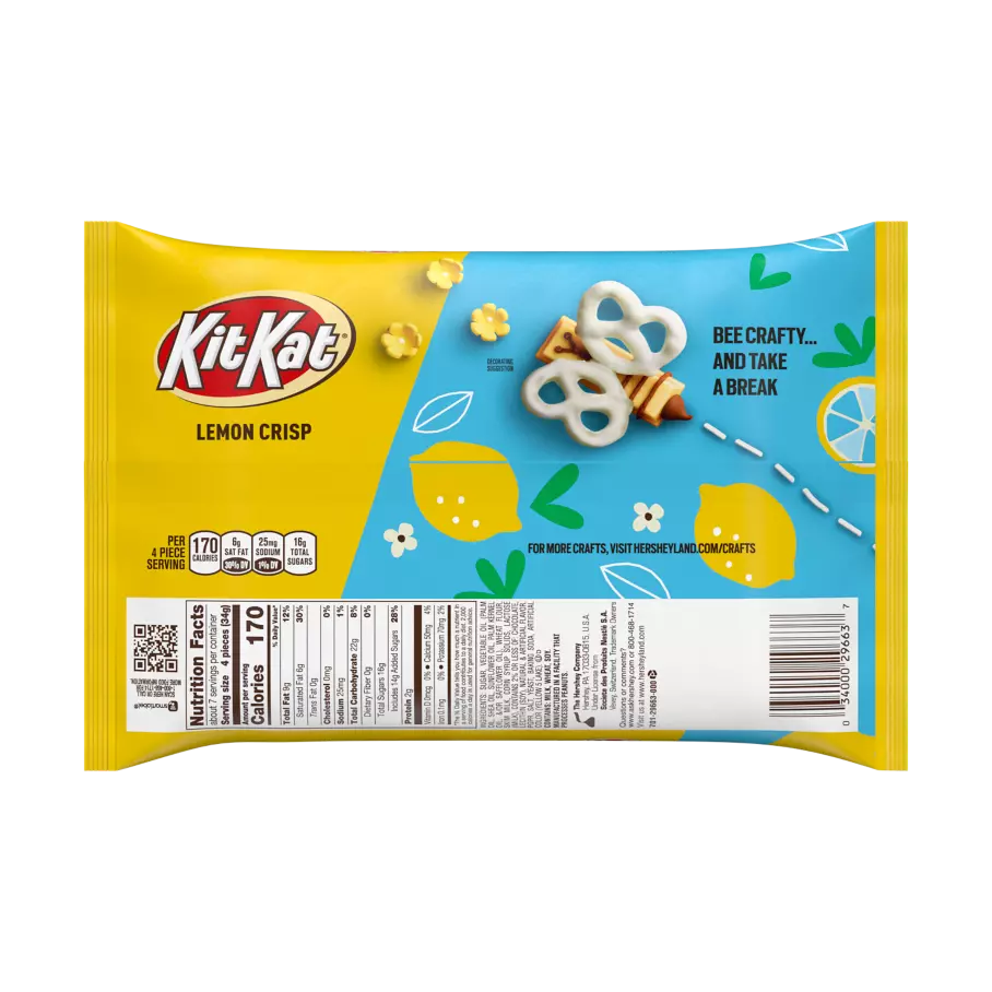 KIT KAT® Lemon Crisp Miniatures Candy Bars, 8.4 oz bag - Back of Package