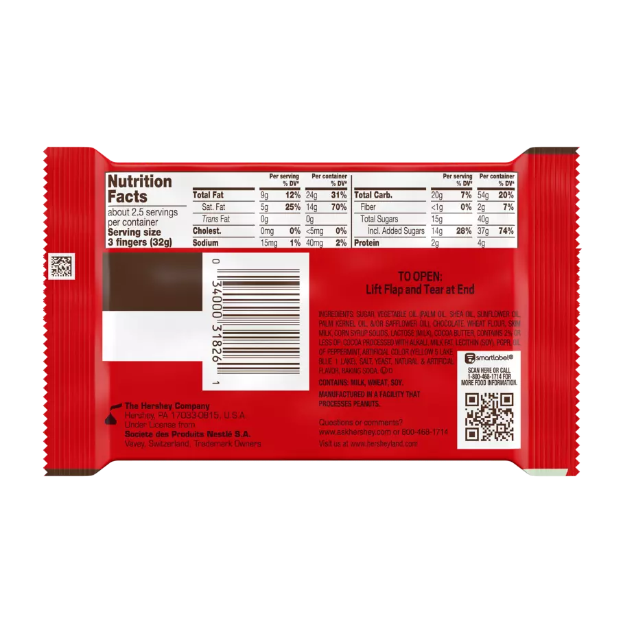 KIT KAT® DUOS Mint and Dark Chocolate King Size Candy Bar, 3 oz - Back of Package