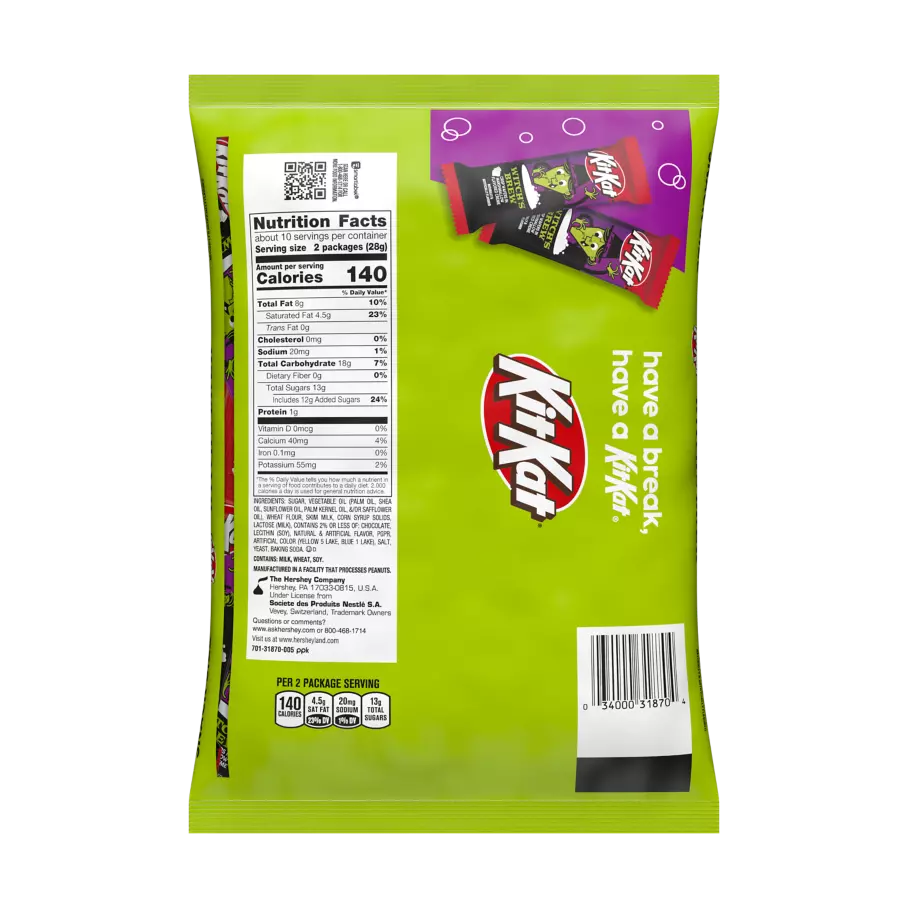 KIT KAT® Witch's Brew White Creme Snack Size Candy Bars, 9.8 oz bag - Back of Package
