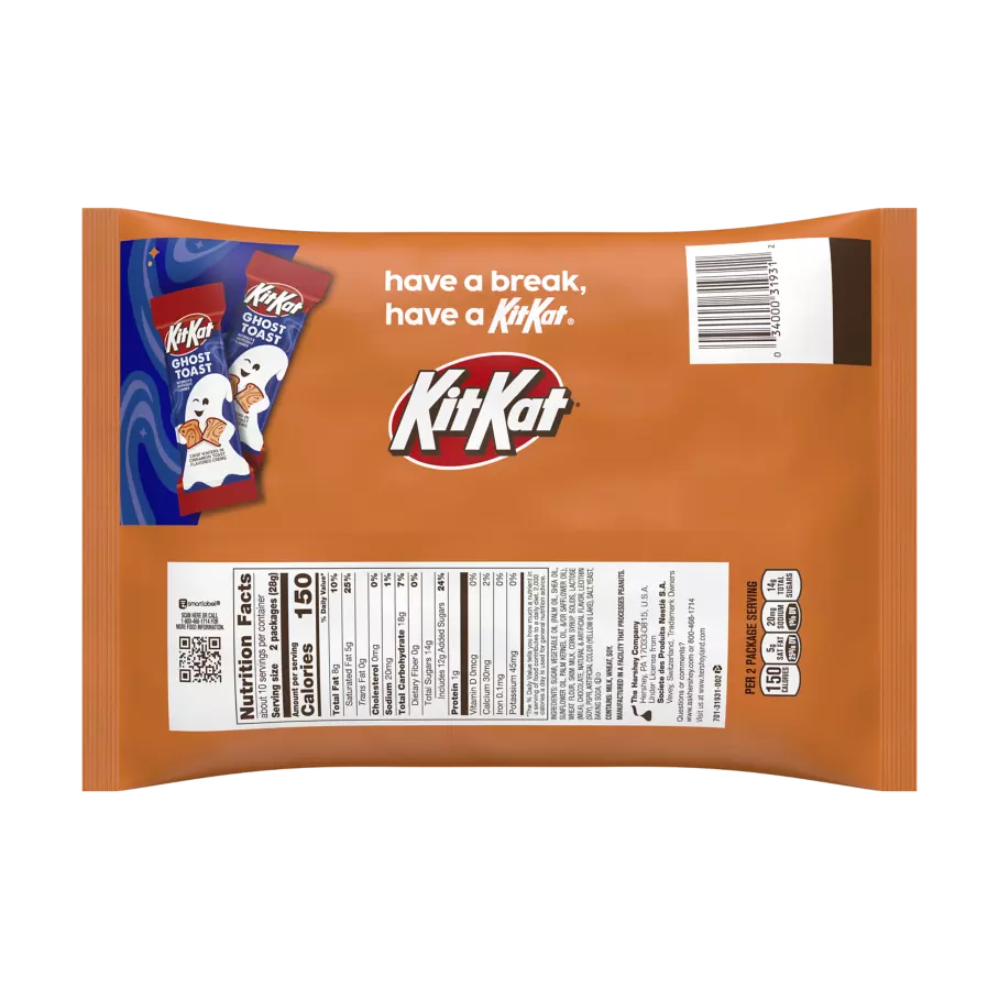 KIT KAT® Ghost Toast Snack Size Candy Bars, 9.8 oz bag - Back of Package