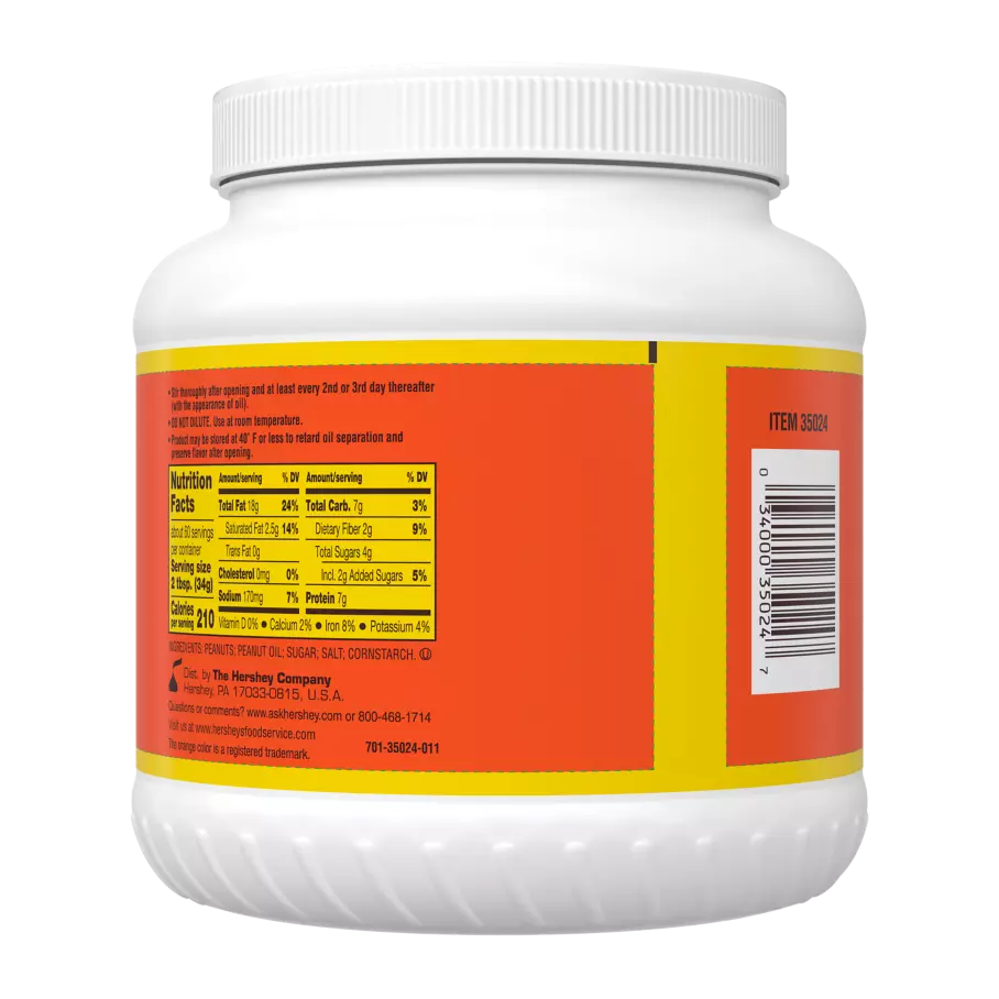 REESE'S Simply Pump-Able Peanut Butter Sauce, 27 lb box, 6 jars - Back of Package