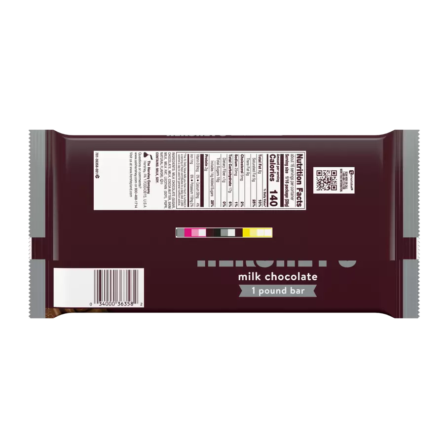 HERSHEY'S Holiday Milk Chocolate Candy Bar, 16 oz - Back of Package