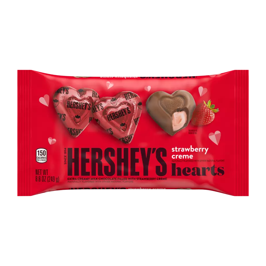 HERSHEY'S Milk Chocolate Strawberry Creme Hearts, 8.8 oz bag - Front of Package