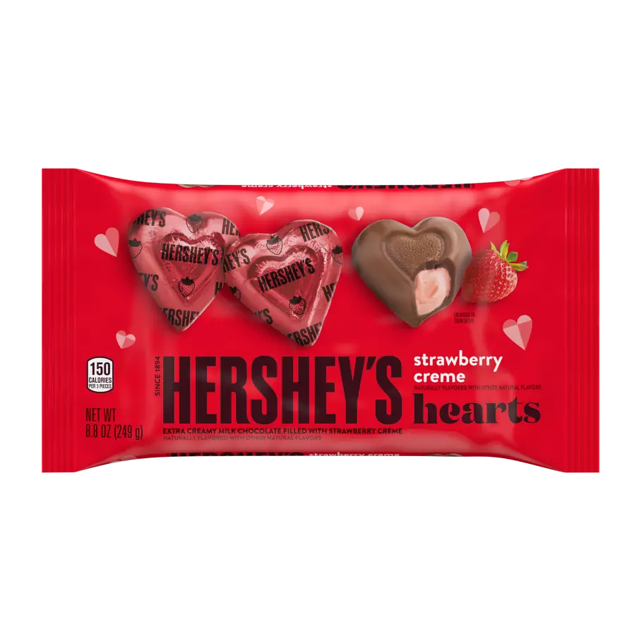 HERSHEY'S Milk Chocolate Strawberry Creme Hearts, 8.8 oz bag - Front of Package