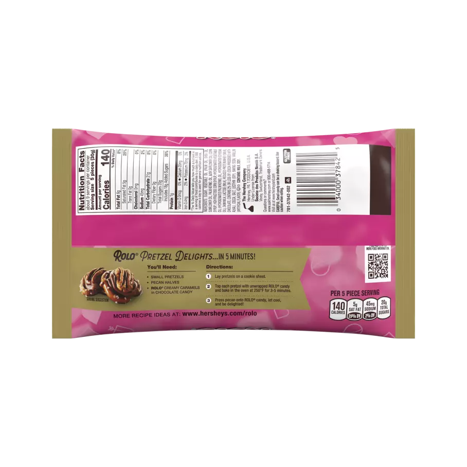 ROLO® Valentine's Creamy Caramels in Rich Chocolate Candy, 9.9 oz bag - Back of Package
