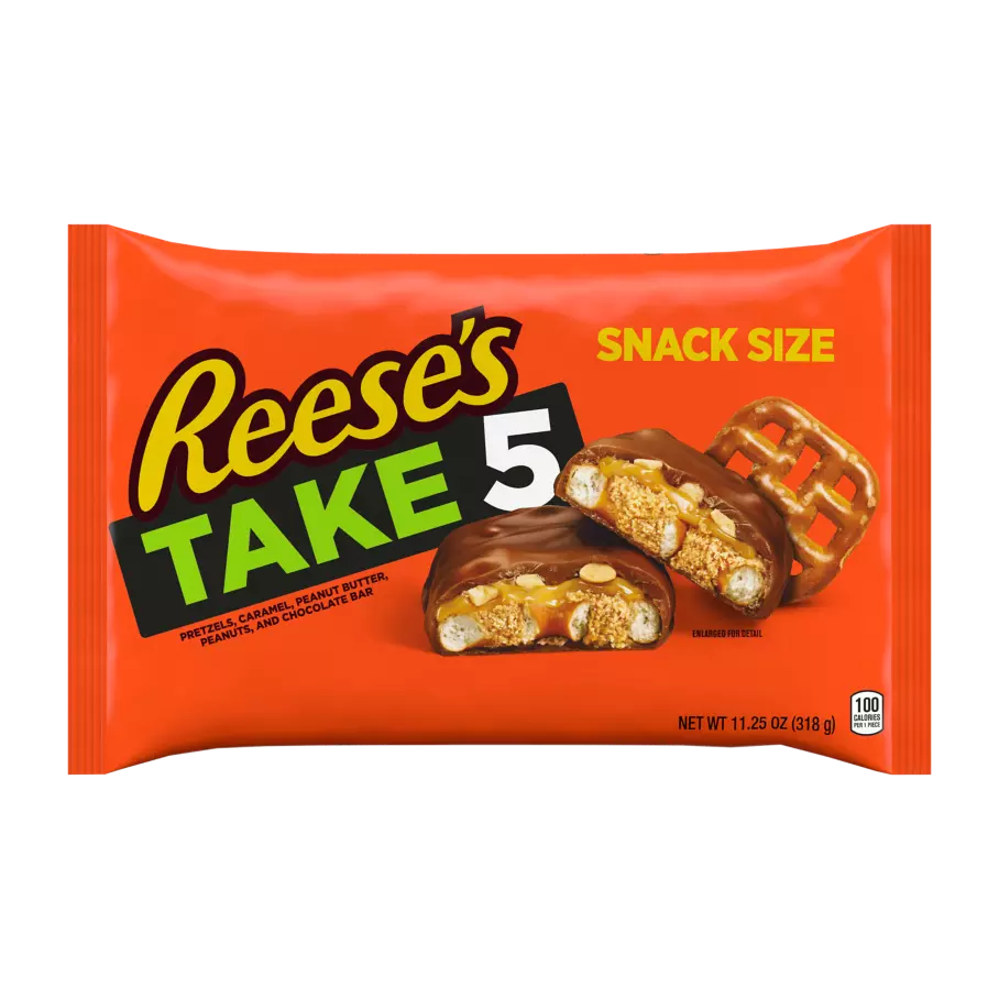 REESE'S TAKE5 Chocolate Peanut Butter Snack Size Candy Bars, 11.25 oz bag - Front of Package
