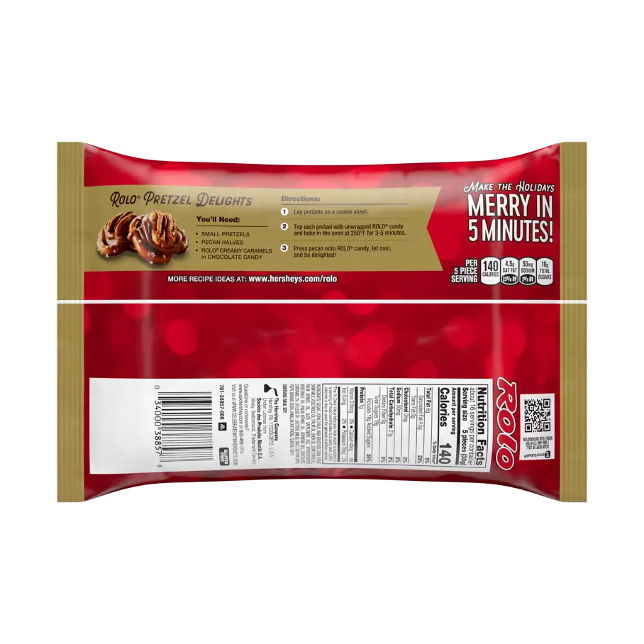 ROLO® Holiday Creamy Caramels in Rich Chocolate Candy, 17 oz bag - Back of Package