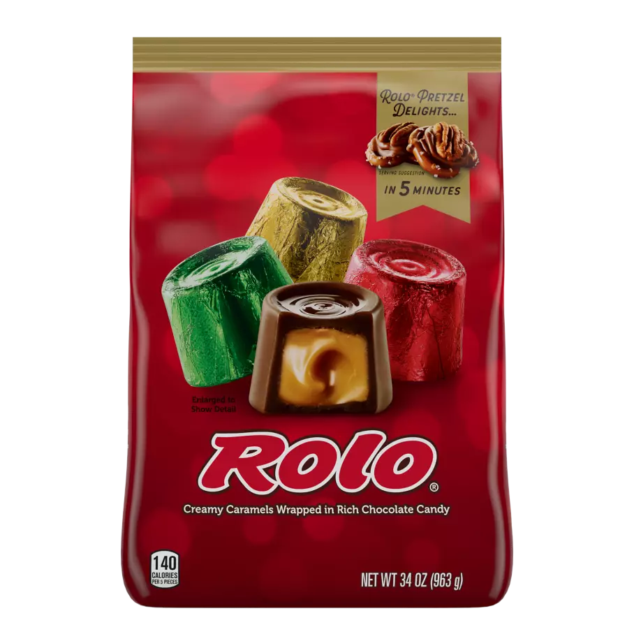 ROLO® Holiday Creamy Caramels in Rich Chocolate Candy, 34 oz bag - Front of Package